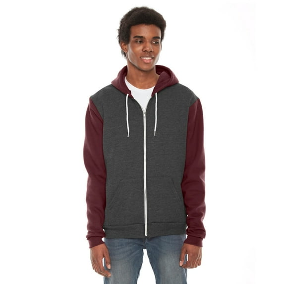 American Apparel Unisex Flex Fleece Zip Hoodie Dark Heather Grey/Truffle XL