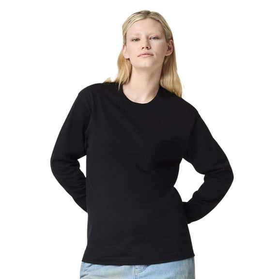 American Apparel Unisex Heavyweight Long Sleeve Pocket Tee 80/20 Ring-Spun Cotton/Polyester Casual T-Shirt (Black, S)