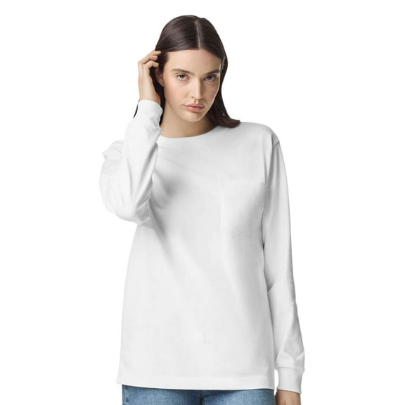 American Apparel Unisex Heavyweight Long Sleeve Pocket Tee 80/20 Ring-Spun Cotton/Polyester Casual T-Shirt (White, M)