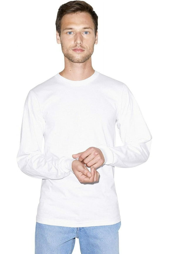 Unisex Organic Fine Jersey Crewneck Long Sleeve T-Shirt, White, Small