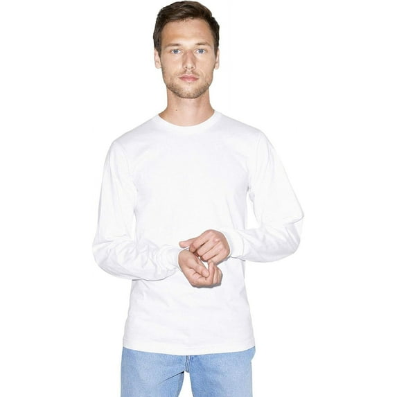 American Apparel Unisex Organic Fine Jersey Crewneck Long Sleeve T-Shirt, White, X-Large