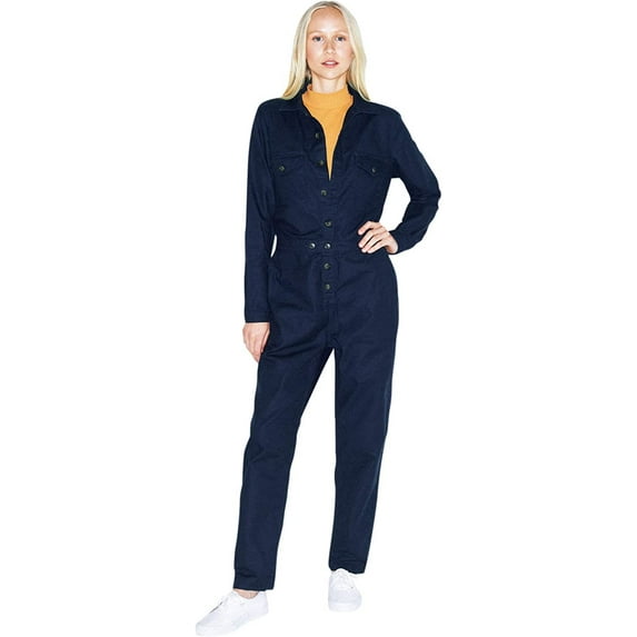 American Apparel Women Long Sleeve Twill Coverall, Navy, X-Small