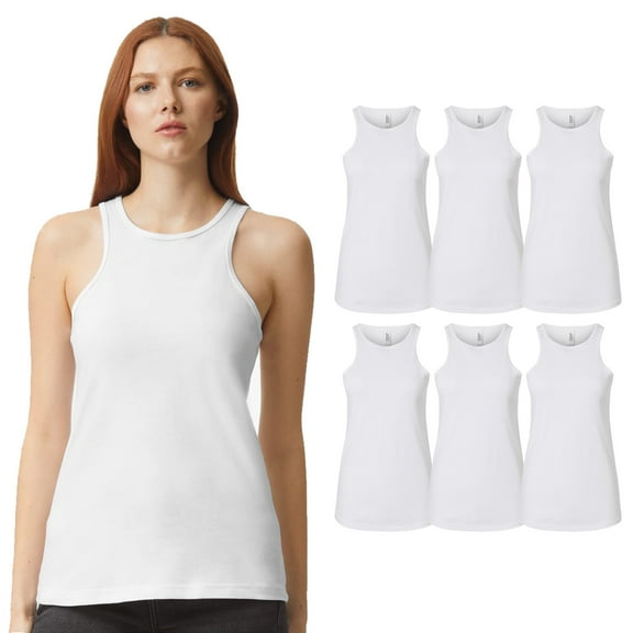 American Apparel Women's CVC Tank, Nice Fit Sleeveless Tank Top, White, Size M, Pack of 6
