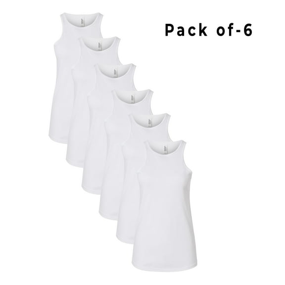 CROWN CRAZE- Women's CVC Tank Top | 60/40 Ring-Spun Cotton/Polyester White Colors, 4.6oz Pack of 6, Size XL