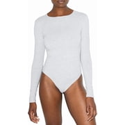 American Apparel Womens Cotton Spandex Long Sleeve Bodysuit, Heather Grey, Small