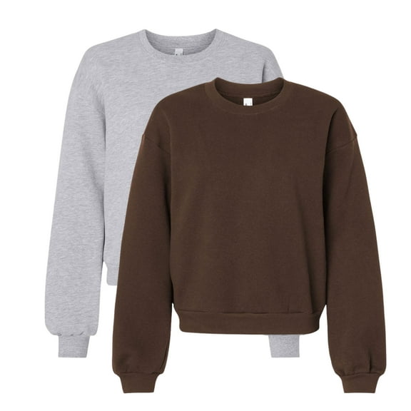 American Apparel Women's Crewneck Sweatshirt, 70/30Cotton/Polyester Long sleeve Winter Fleece Sweaters (Brown Heather Grey 2 Pack, M)