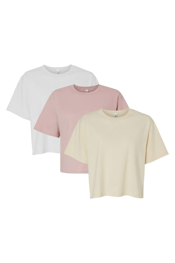 Women’s Fine Jersey Boxy T-Shirt 100% Cotton, Plain Solid Tees Bulk Assorted Pack T-Shirt (Bright Color 3 Pack, S)