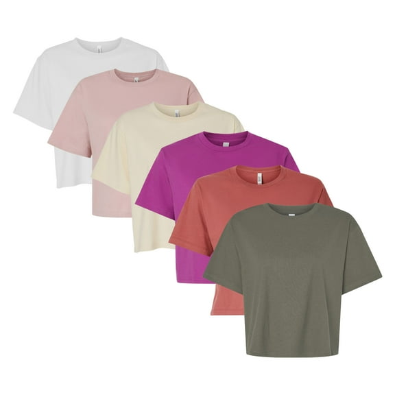 American Apparel Women’s Fine Jersey Boxy T-Shirt 100% Cotton, Plain Solid Tees Bulk Assorted Pack T-Shirt (Bright Color 6 Pack, 2XL)