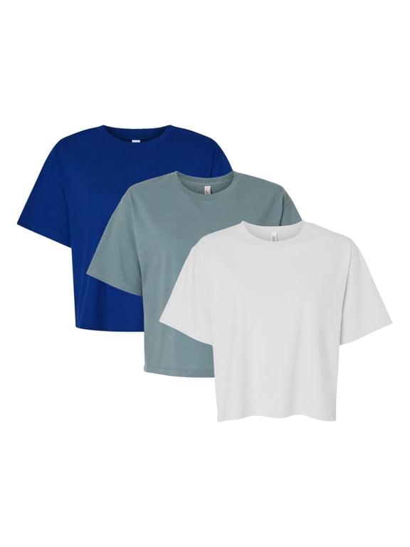 Women’s Fine Jersey Boxy T-Shirt 100% Cotton, Plain Solid Tees Bulk Assorted Pack T-Shirt (Bright +Dark Color 3 Pack, L)