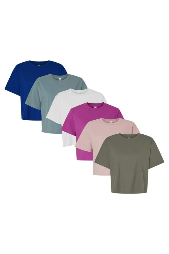 Women’s Fine Jersey Boxy T-Shirt 100% Cotton, Plain Solid Tees Bulk Assorted Pack T-Shirt (Bright +Dark Color 6 Pack, L)