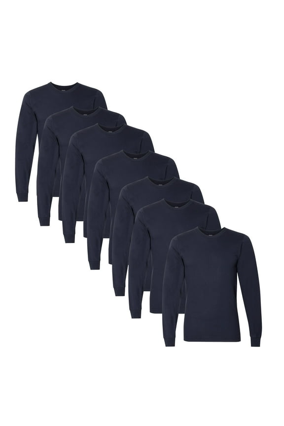 Women's Fine Jersey Long Sleeve Tee, Navy Crewneck T-Shirt, 6-Pack Jersey Shirt, XL