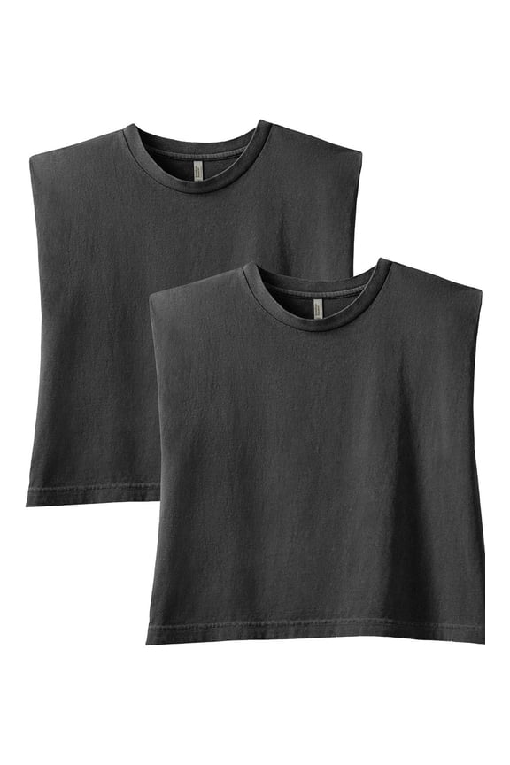 Womens Heavyweight Cotton, Boxy, Cropped, and Garment Dyed Muscle T-Shirt, Style G307GD, 2-Pack, Faded Black (2-pack), Large