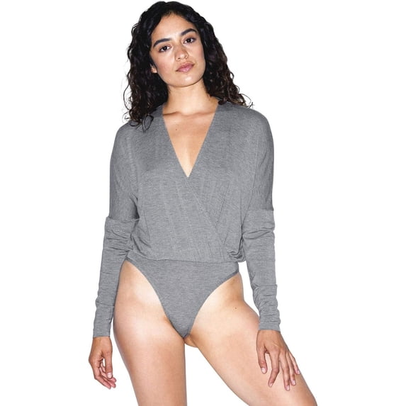 American Apparel Women's Mix Modal Long Sleeve Drape Bodysuit, Heather Charcoal, Medium