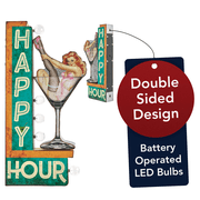 American Art Decor 25.5 in Blue Happy Hour Vintage LED Marquee Sign, Metal