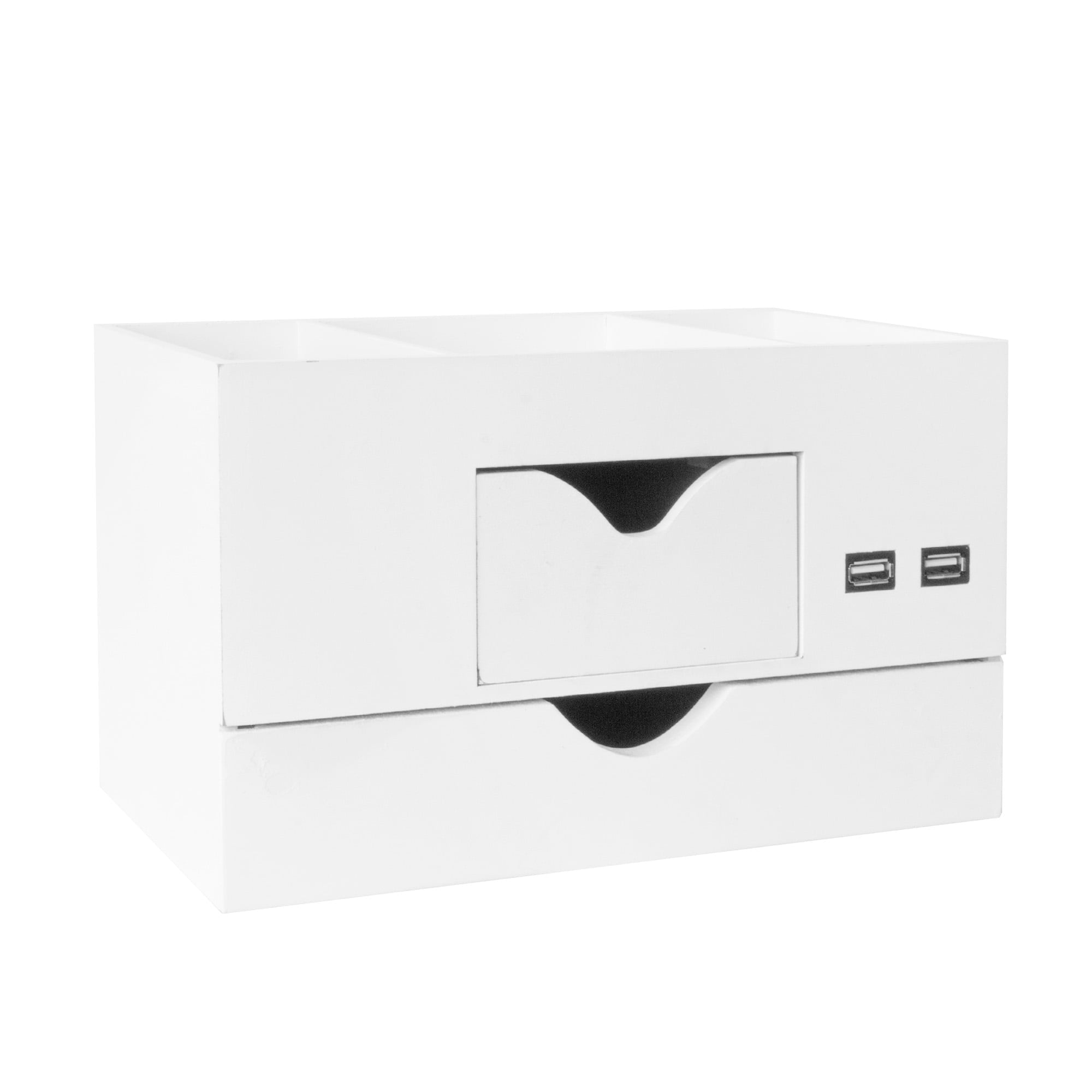 American Art Decor 3 Tier USB Multi-Functional Desk Organizer and Storage for Pens & Office Supplies - White, 5.75 H x 9.5 L x 4.5 D