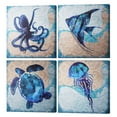 thumbnail image 1 of American Art Decor 4 Piece Teal & Green Beach Theme Canvas Wall Decor With Hooks - Home Decor Print for Living Room, Bedroom, Bathroom, & Guest Room - (Sea Creatures, 24"x24"), 1 of 9