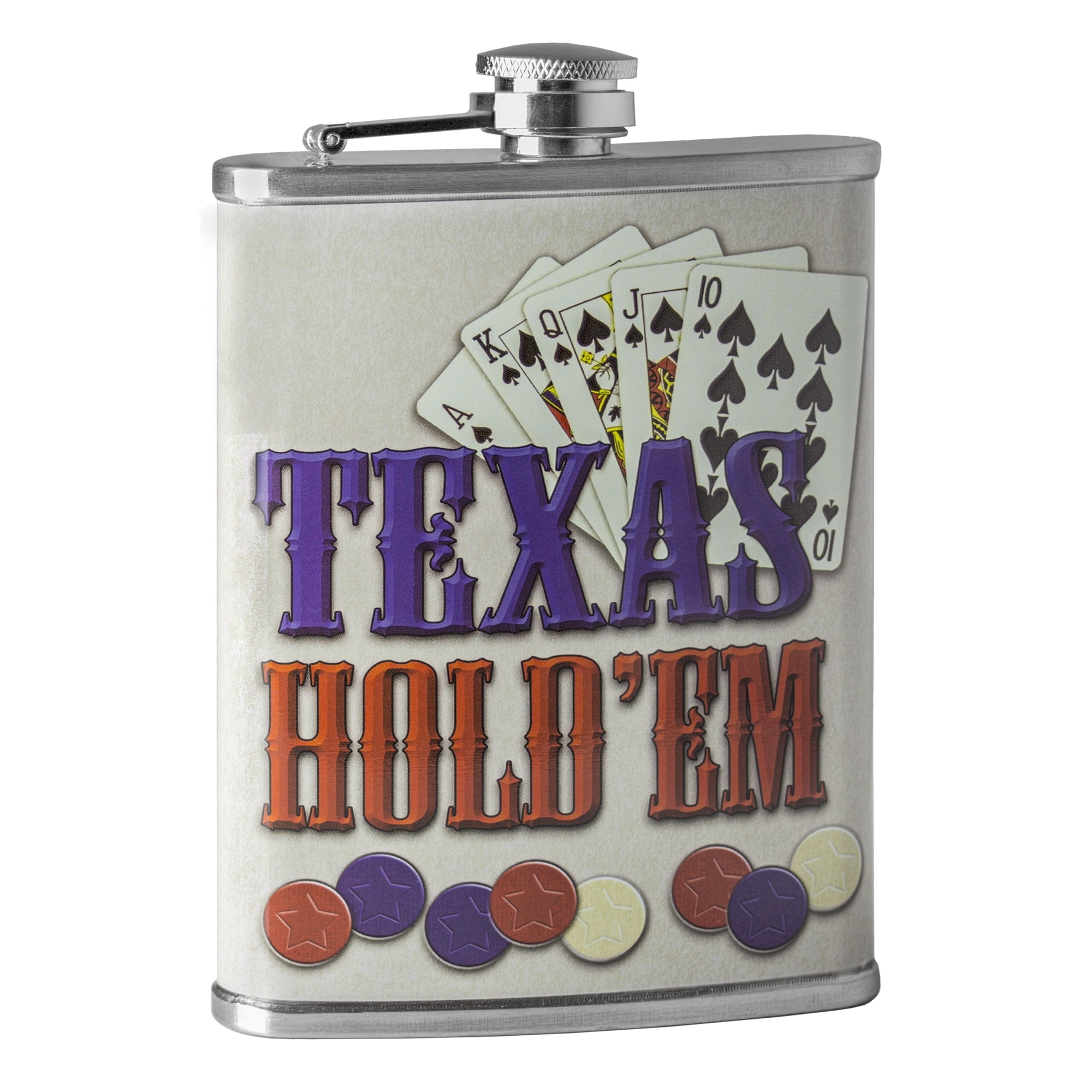 American Art Decor 8 oz Liquor Flask – Texas Hold’em Stainless Steel Hip Flask – Novelty Flask for Men and Women (5.5" x 4" x 1.25")