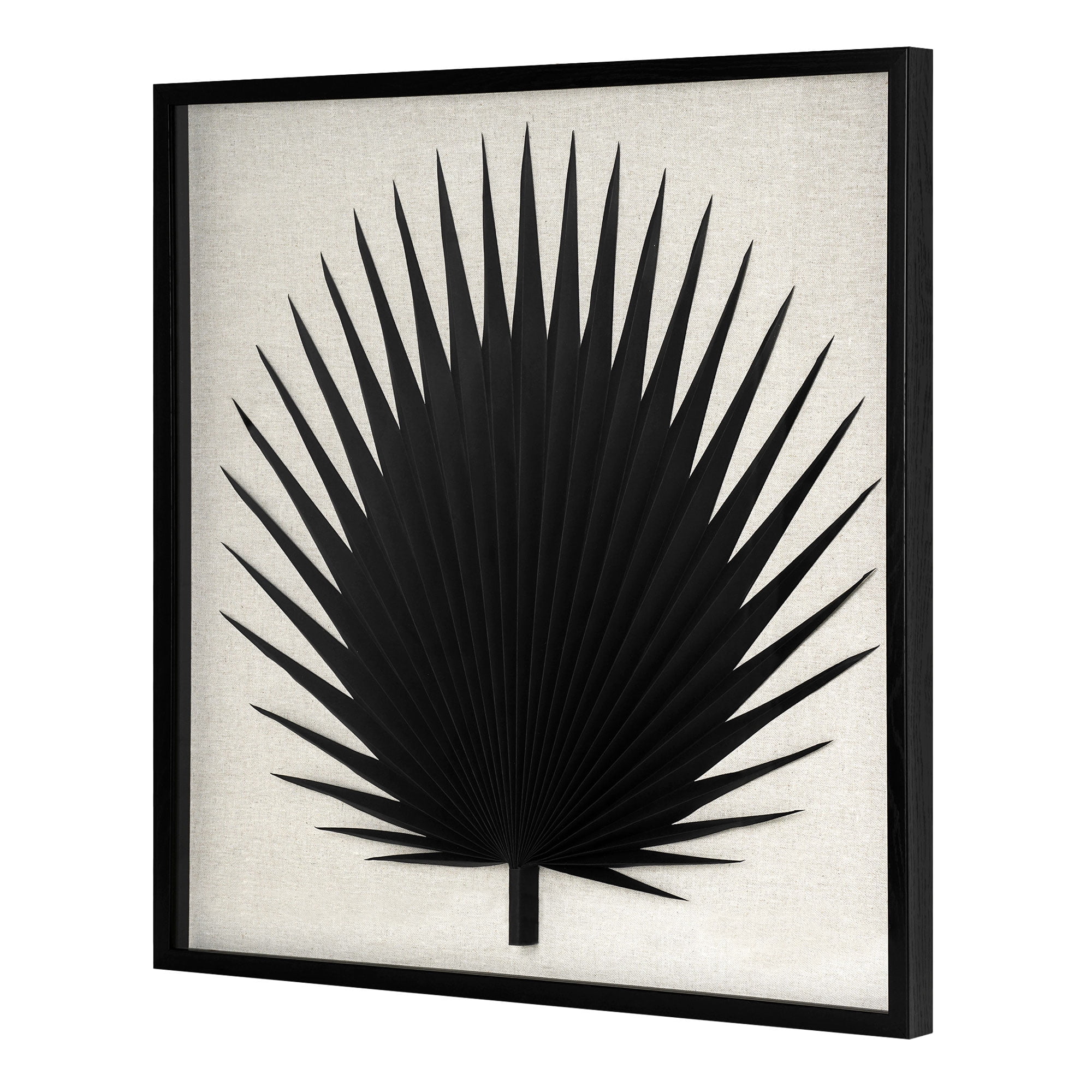 Black Palm Leaf Paper and Linen Shadow Box Wall Art