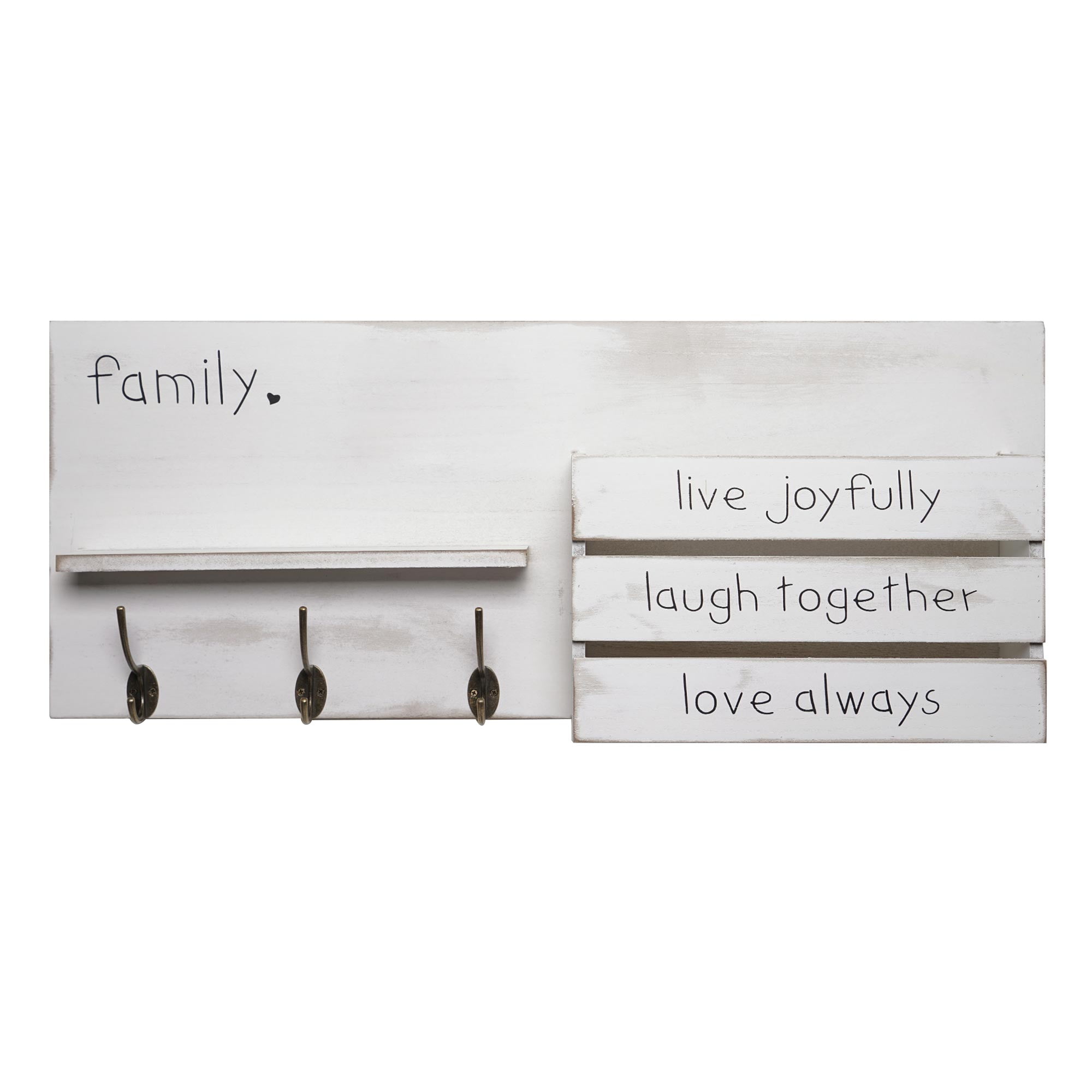 Distressed White Solid Wood Wall Organizer with Hooks