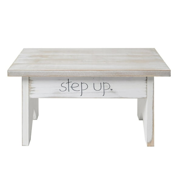 American Art Decor Addie Joy Step Up Decorative Wood Step Stool & Foot Rest - Grey & White Wash