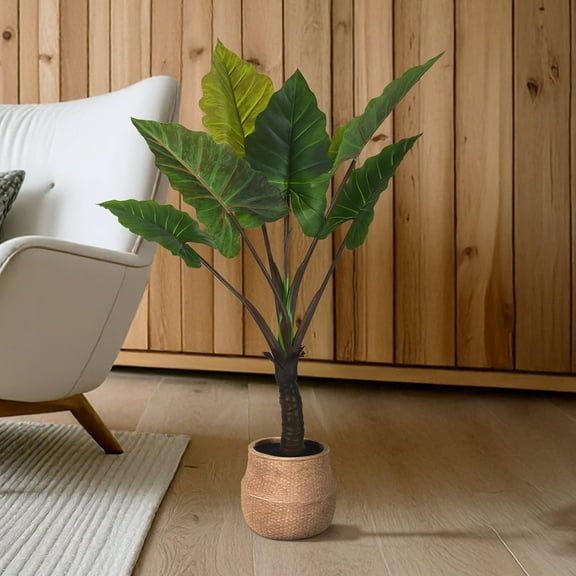 American Art Decor Artificial Rainbow Taro Tree in Cement Pot Faux Plant for Home or Office - 48"