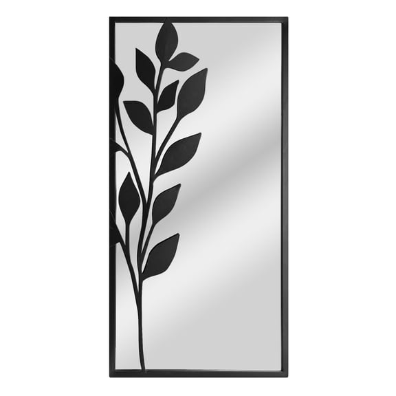 12x24 Metal Black Leaf Modern Wall Accent Mirror for Hallway, Entryway, Bedroom, Living Room