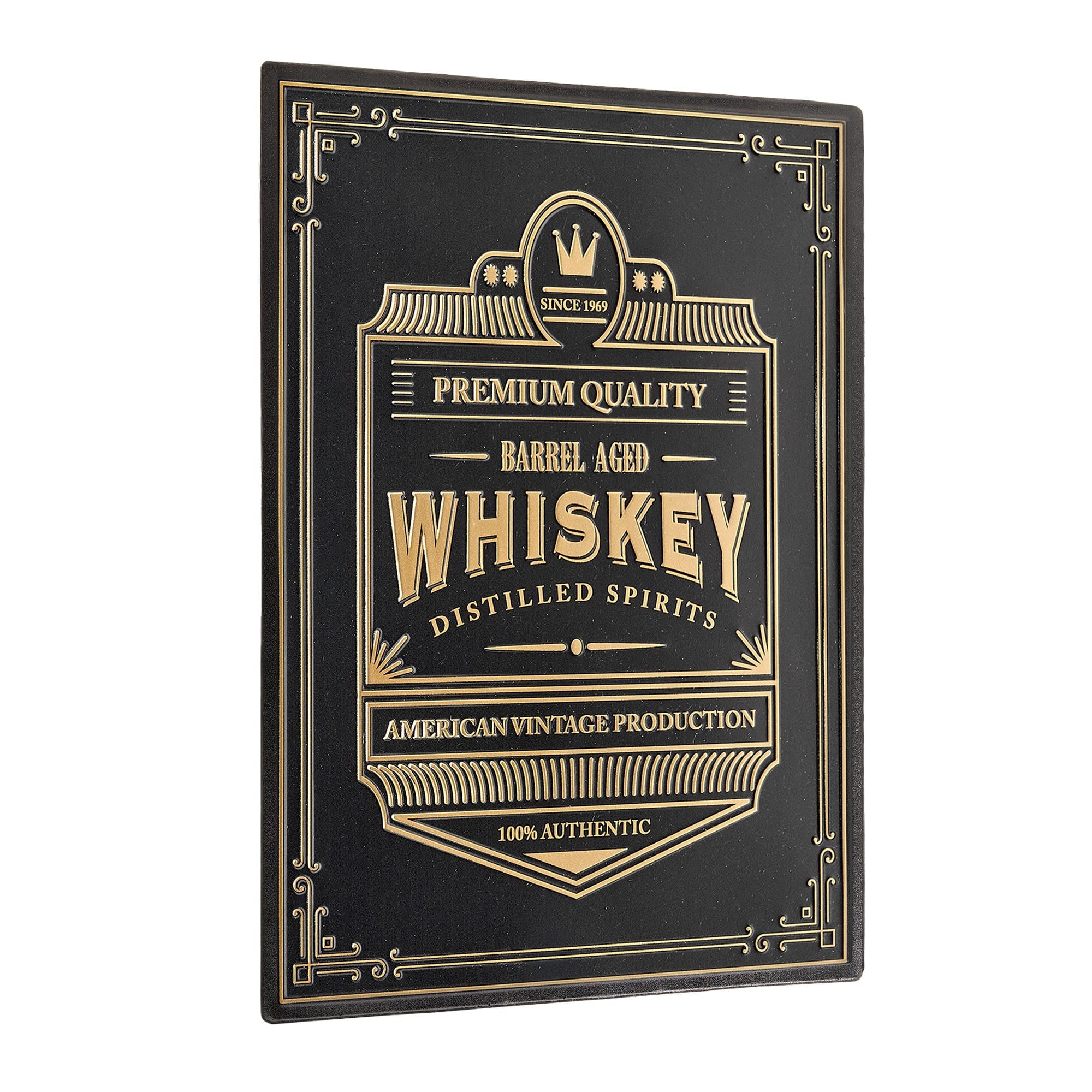 Embossed Black and Gold Metal Whiskey Bar Sign 12" x 16"