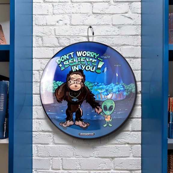 American Art Decor Bigfoot & Alien Metal Wall Art 15" – Lightweight & Easy-to-Hang Bigfoot & Alien Wall Decor Sign for Man Caves, Garages, & Vintage Rooms – Classic Sasquatch Metal Signage