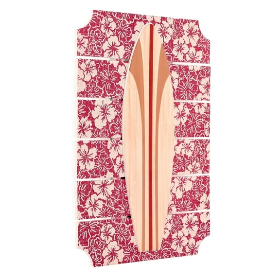 American Art Decor Kona Coast by Reyn Spooner Biscus Bounty Red Surfboard on Plaque Wall Art - 14" x 20"