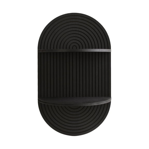 American Art Decor Black Boho Arched Modular Carved Wall Shelf, Wooden 2-Tier Floating Bookshelf for Wall, Fluted Arch Display Shelf for Bedroom Bathroom Kitchen Living Room Decor, 14" x 24"