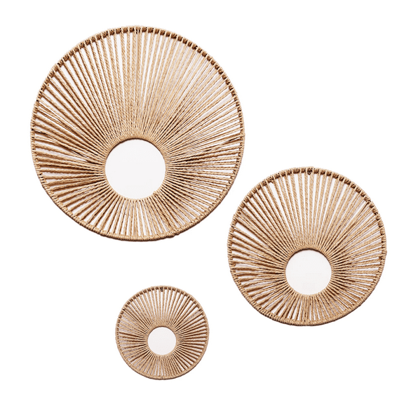 American Art Decor Boho Woven Paper Rope Sunburst Fan Farmhouse Wall Decor, Set of 3 - Natural