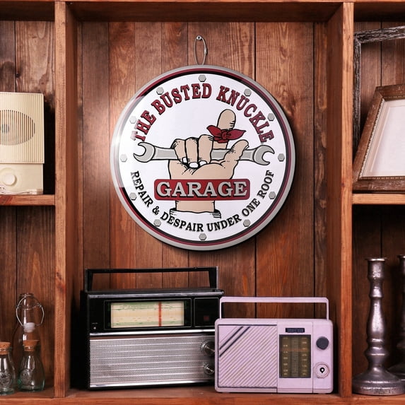 American Art Decor Busted Knuckle Metal Wall Art 15" – Lightweight & Easy-to-Hang Garage Signs for Man Caves, Garage Signs, & Mechanic Decor – Classic Car Garage Sign