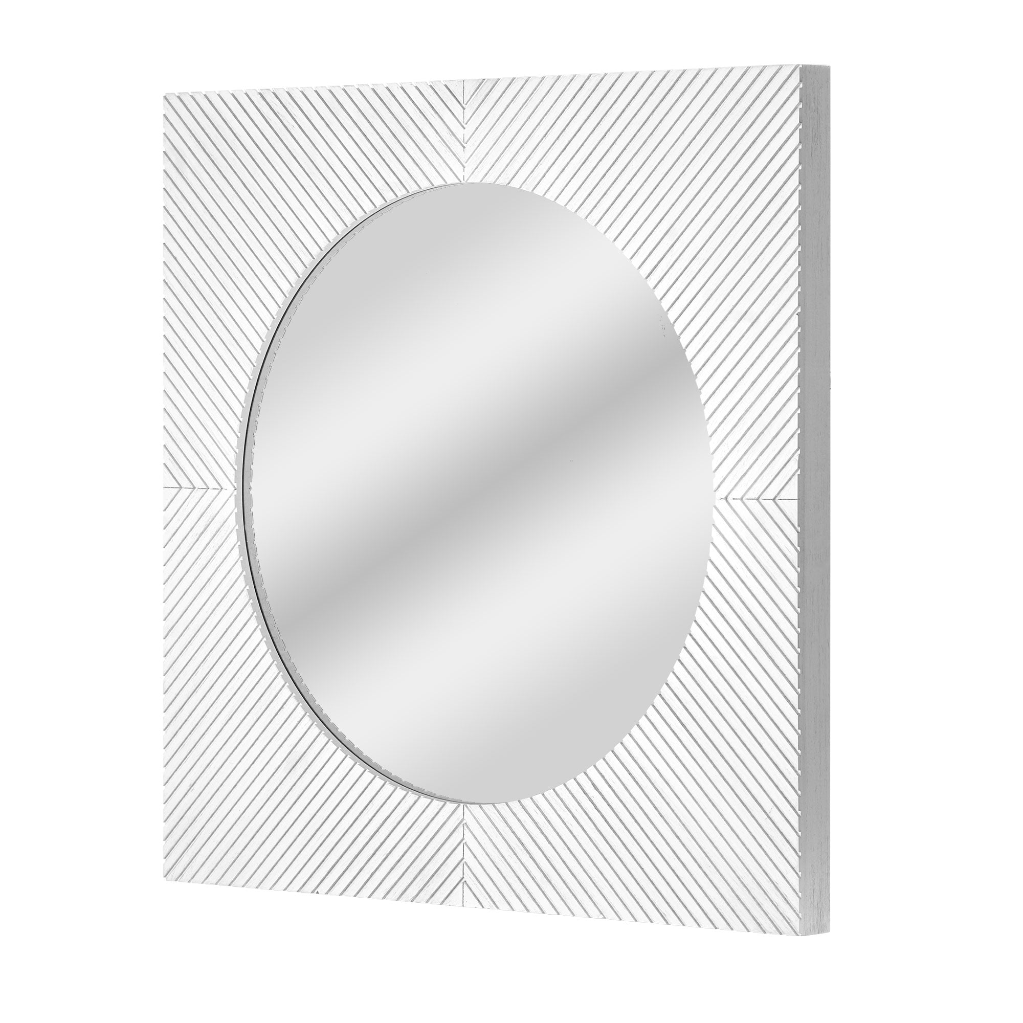 Distressed White Carved Wood Square Mirror, 24" x 24"