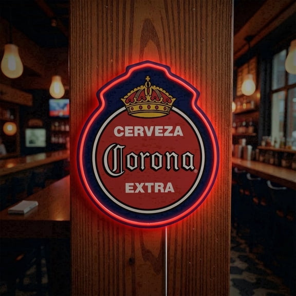 American Art Decor Cerveza Corona Extra LED Plaque Sign - Retro Lighted Wall Decor for Man Cave, Garage, Bar & Game Room - Classic Beer Neon-Style Wall Sign