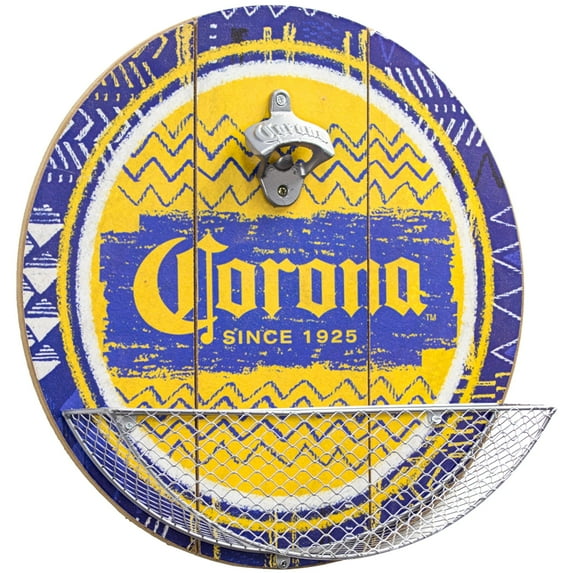 American Art Decor Corona Beer Bottle Opener and Cap Catcher Wall Decor, White - 14" H x 14" L x 3.25" D