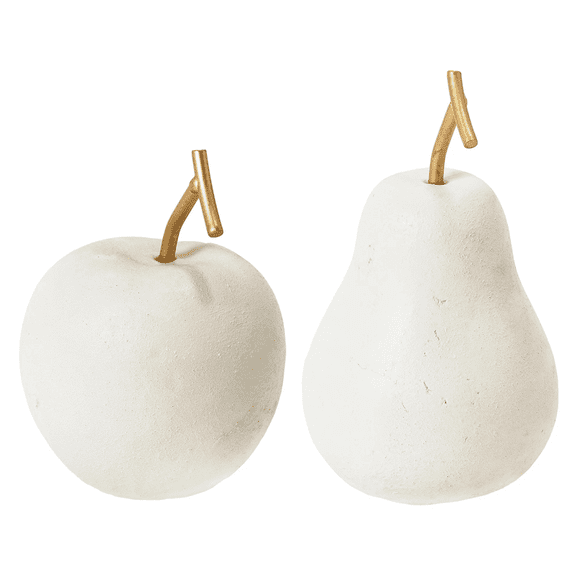 American Art Decor Cream White Resin Apple And Pear Fruit Tabletop Decor, Set Of 2, White - 7" H x 6.75" L x 6.75" D