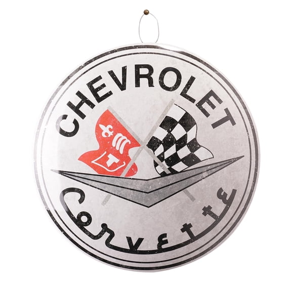 American Art Decor Distressed Chevrolet Corvette Dome Metal Sign - 15.5"