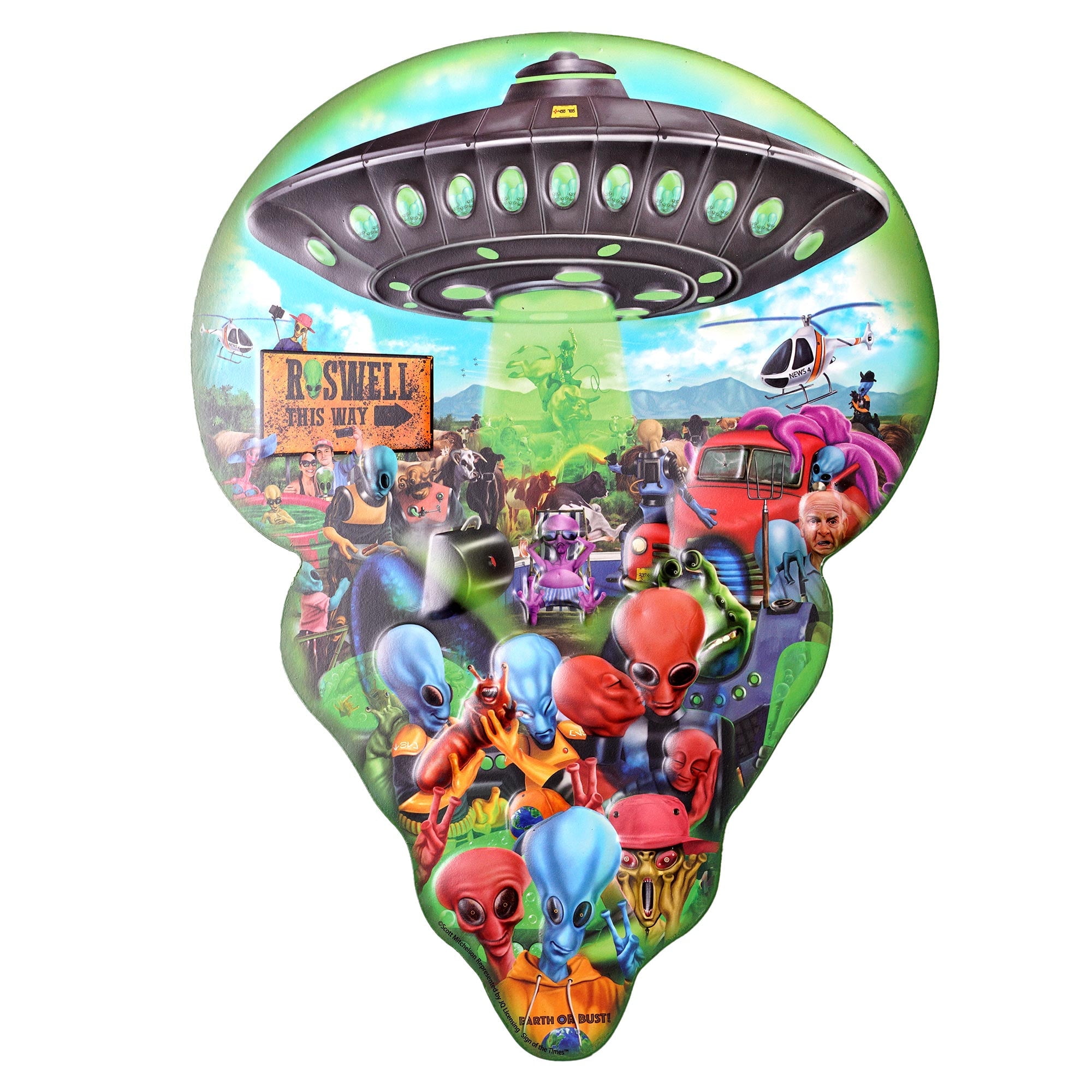 Colorful Alien and UFO Metal Wall Art Decor