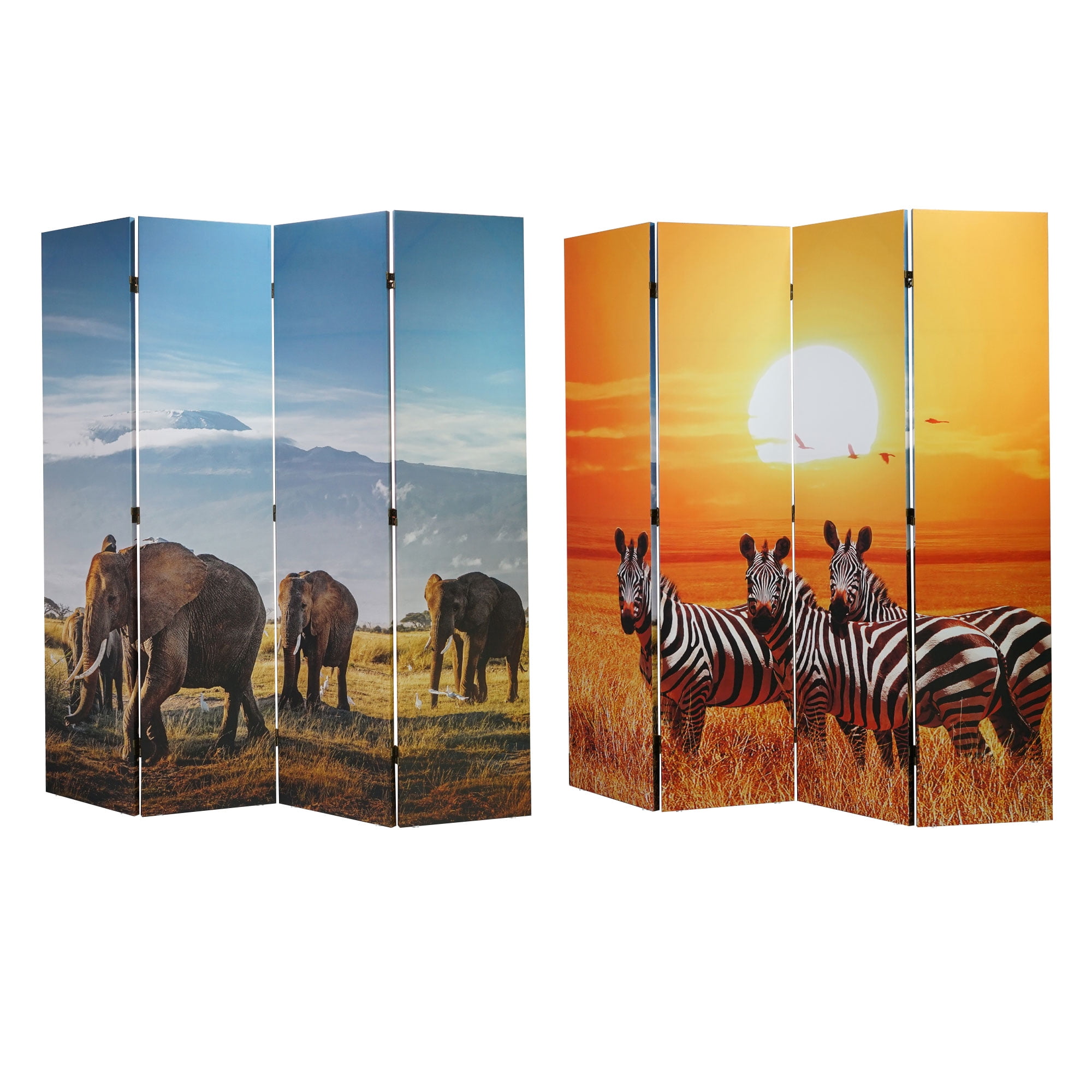 American Art Decor DoubleSided African Elephants & Zebras Animals Canvas Dressing Room Divider