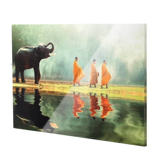 American Art Decor Elephant and Monks Walking Meditation Glossy Lacquer Canvas Wall Art Print - 36" x 24"