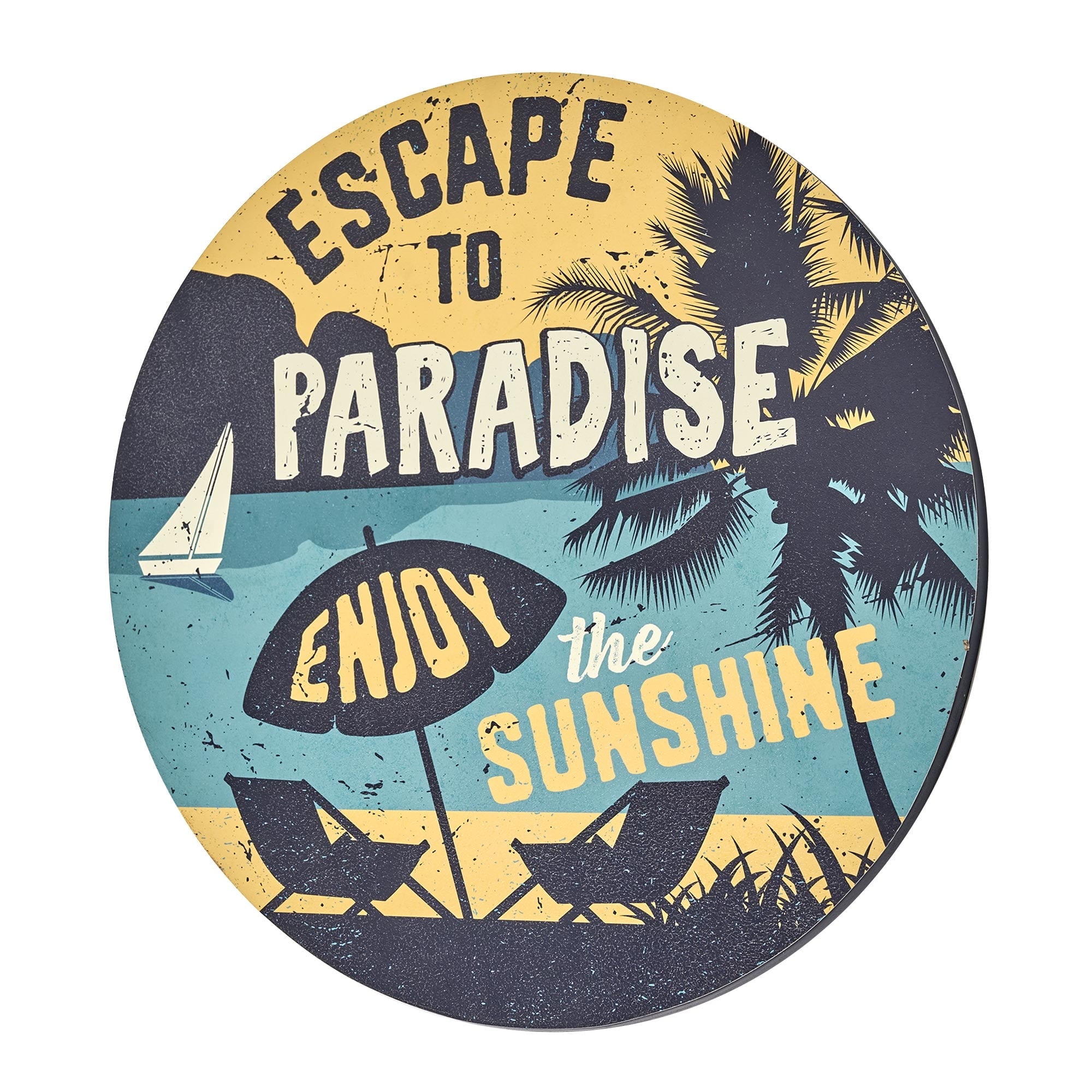 Escape to Paradise Round Vintage MDF Wall Plaque