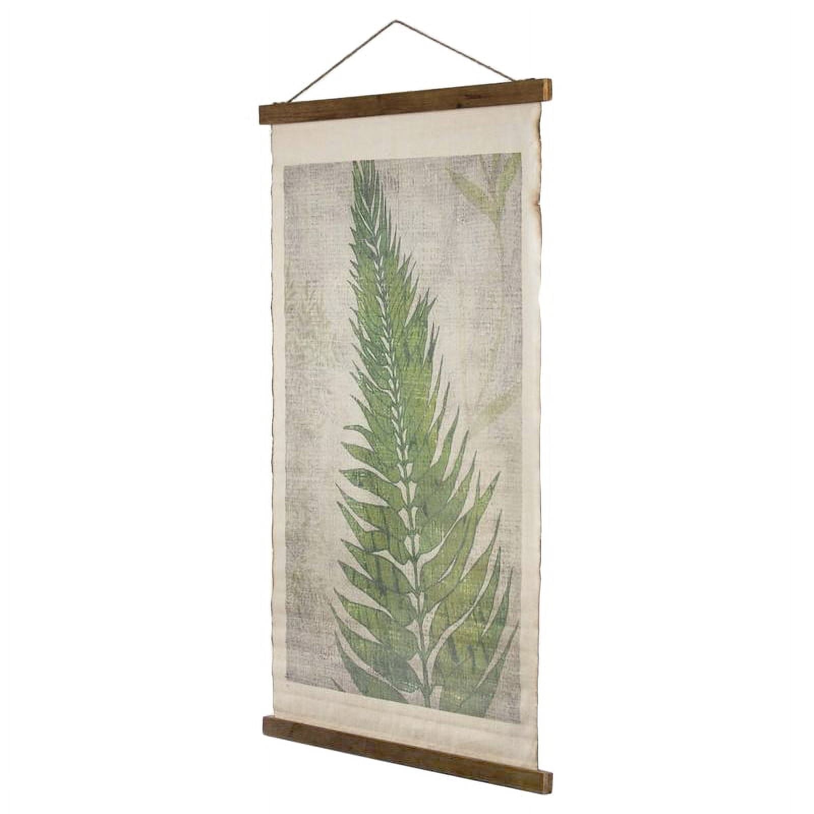 Retro Green Fern Leaf Cotton Linen Tapestry with Wood Frame