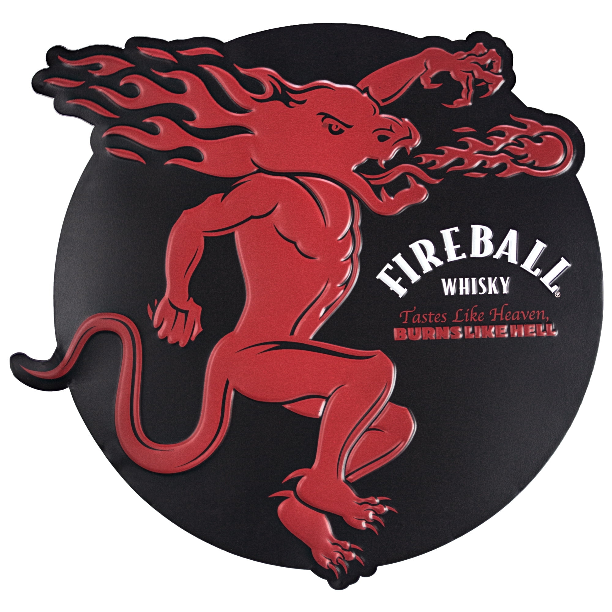Fireball Whisky Embossed Red and Black Metal Wall Sign