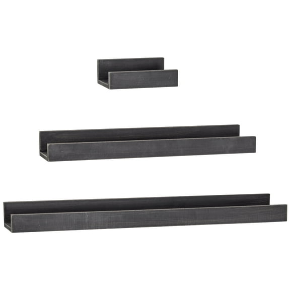 American Art Decor Floating U Wall Shelves Rustic Wooden Shelves - Black - Set of 3