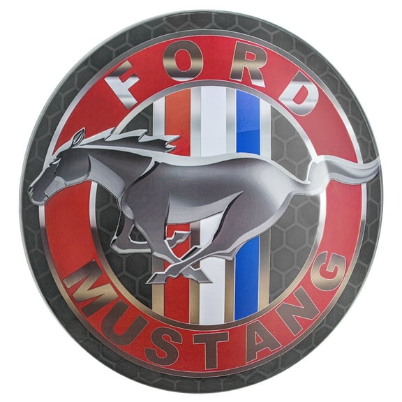 American Art Decor Ford Mustang Dome Metal Sign (15") - Room Decor for Bar, Man Cave, Garage, Game Room & More