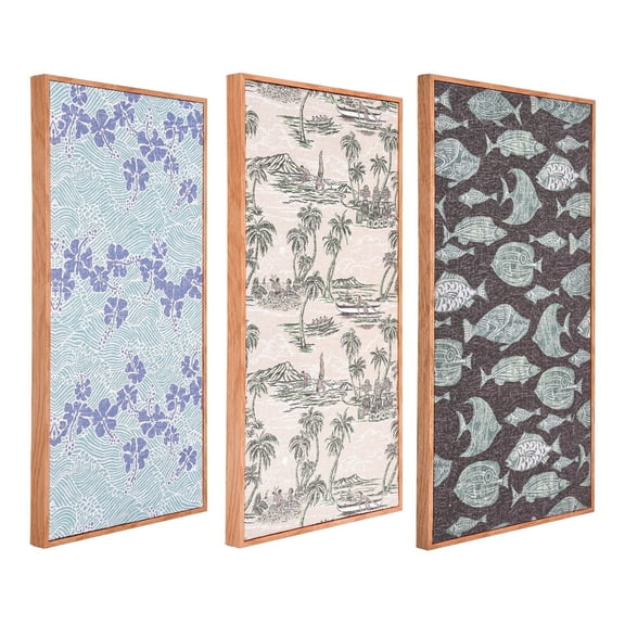 American Art Decor Kona Coast by Reyn Spooner Framed 50th State Waves, The Reef, Island Paradise, Printed Linen Wall Art Set of 3 - 10" x 20"