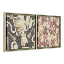 American Art Decor Kona Coast by Reyn Spooner Framed Waikiki Nostalgia Floated Printed Linen Wall Art Set of 2 - 11" x 11"