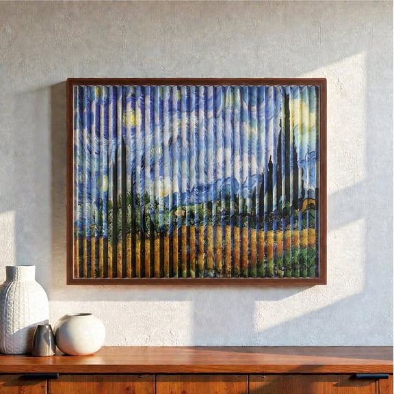 American Art Decor Framed Wall Art, Double-Sided Van Gogh The Stary Night & Wheat Field with Cypresses Inspired Fine Art Shadow Box Decor for Living Room, Bedroom, Classic Gallery Wall Art 29" x 23"