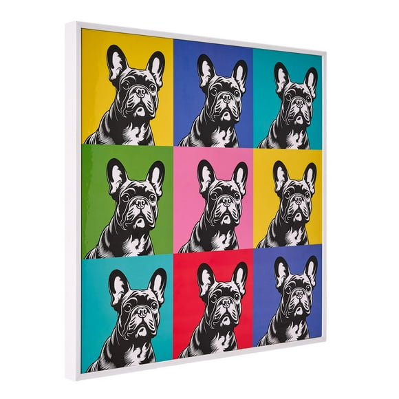 American Art Decor French Bulldog Rainbow Grid Lacquer 18" x 18" Wall Decor