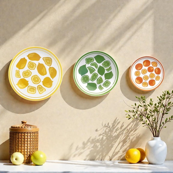 American Art Decor Fruit Wall Plate Set of 3 - Ceramic Lemon, Lime & Orange Plates, Summer Citrus Kitchen Wall Decor, Unique Home Decor Wall Art, Colorful Dining Room, Living Room, Cafe Decorations